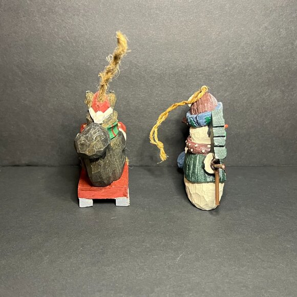 Lot of 2 Crate & Barrel Wooden Squirrel & Kirkland Snowman Christmas Ornaments - Picture 6 of 7